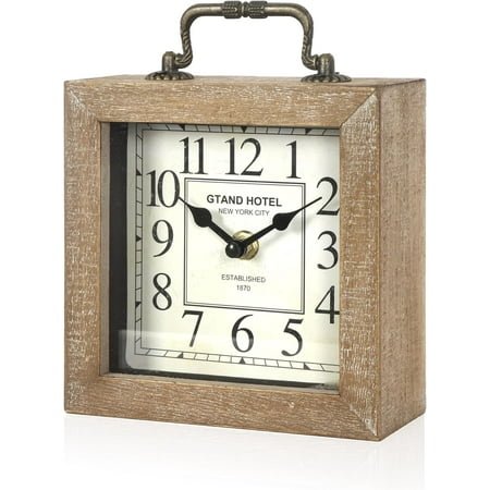 Retro Desk Clock, Vintage Table Mantel Clock, Wooden Table Clock for Living Room, Bedroom, Shelf Decoration, Farmhouse Decor (Wood Color)