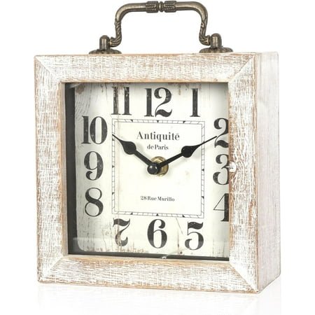 Retro Desk Clock, Vintage Table Mantel Clock, Wooden Table Clock for Living Room, Bedroom, Shelf Decoration, Farmhouse Decor (White Color)