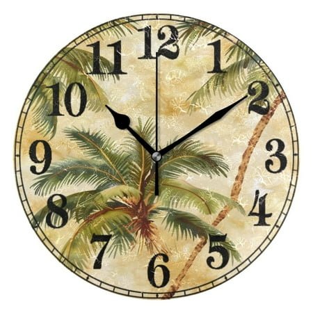 Retro Palm Trees Silent Wall Clock 10 Non-Ticking Battery Clock