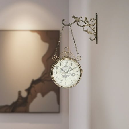 Retro Rustic Wall Clock, Vintage Double Sided Hanging Clock, for living rooms, bedrooms, studies, dining rooms, kitchens, cafes, bars, restaurants, lounges Decor