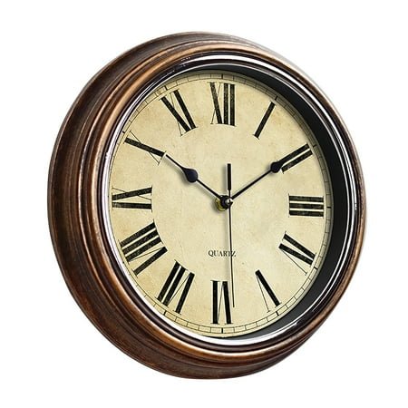 Retro Silent Non Ticking Round Classic Clock Quartz Decorative Battery Operated Wall Clock For Living Room Kitchen Home 12 Inch Bronze Features: Chess Clock Timer Digital Timer for Kids Bathroom Timer