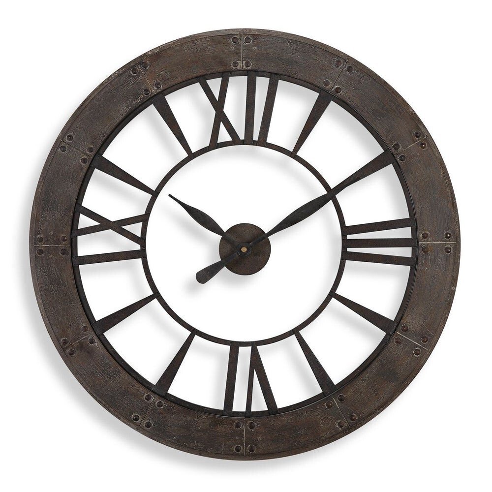 Ronan Rustic 40" Open Wall Clock Round Bronze Finish Metal ~ Uttermost 06085