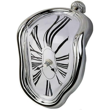 Rose Dose Modern Art Melting Clock Salvador Dali Time Melting Wall Clock Perfect For Decorating Your Room Desk Fun And Creative (silver) (dldz)