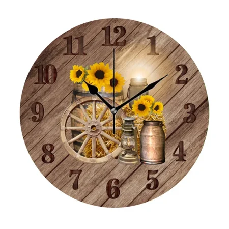 Rustic Barn Wood Vintage Sunflower Round Wall Clock Country Farmhouse Floral Big Watch Living Room Home Decor 14