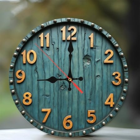 Rustic Wooden Wall Clock Teal Blue Vintage Home Decor 10-Inch Silent Wooden Wall Clock, Battery Operated (AA Batteries Not Included), Artistic Home Decor