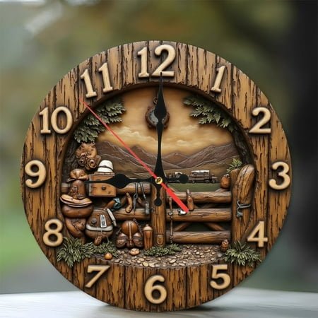 Rustic Wooden Wall Clock， Vintage Ranch Scene， Western Decor， Farmhouse Style 10-Inch Silent Wooden Wall Clock, Battery Operated (AA Batteries Not Included), Artistic Home Decor