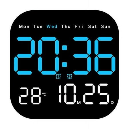 Rwvbm Digital Wall Clock with Temperature & Humidity Display Silent LED Electronic Clock Decor Tabletop or Hanging Multi-Function Alarm Clock