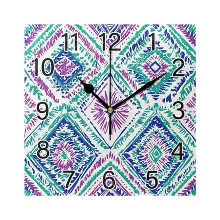 Ryvnso Mandala Ethnic Geometric Wall Clock Square Silent Non-Ticking Battery Operated 7.78