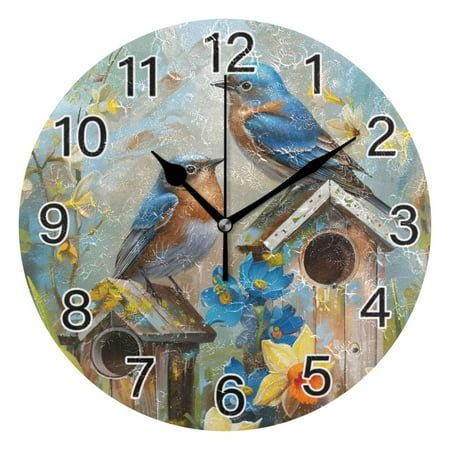 Ryvnso Two Bird on House Wall Clock Non Ticking Silent Kitchen Clock Battery Operated Clocks 10 inch