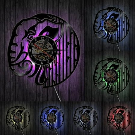 Safari Animal Elephant Wall Clock Wildlife Elephant Nursery Art Home Decor Vinyl Record Silent Movement Elephant Wall Watch
