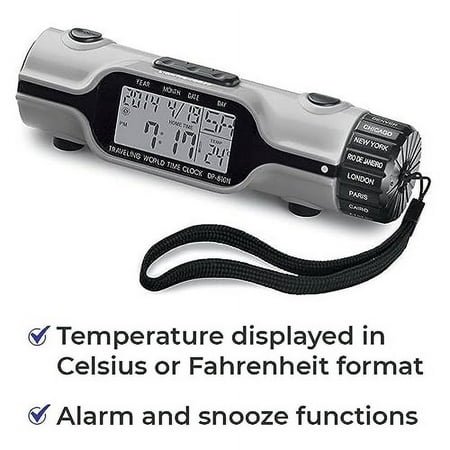 SAGEFINDS World Time Alarm Clock | Calendar, Thermometer, Alarm, Timer, Flashlight | 16 Pre-Set Time Zones | Lightweight & Portable for Travel | Bright LED Display