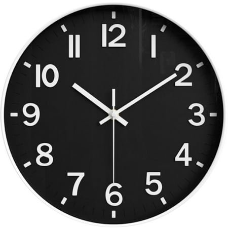 Sanmadrola Wall Clocks Battery Operated,12 inch Silent Non Ticking Modern Wall Clock for Living Room Bedroom Kitchen Office Classroom Decor Glass Front Black with White Frame