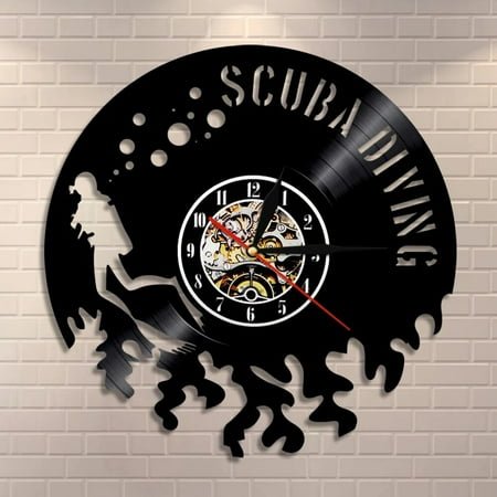 Scuba Diving Vinyl Wall Clock,Vinyl Record Clock Wall Art Black Handmade Art Home Unique Gift idea