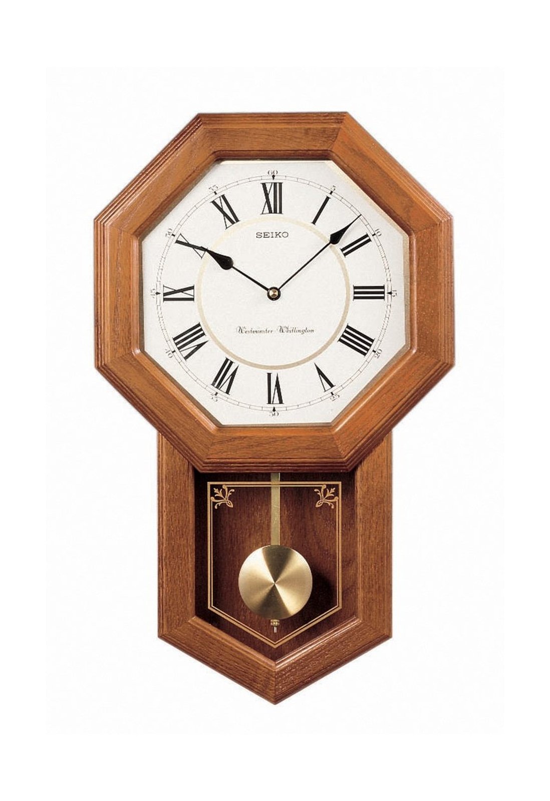Seiko Light Oak Traditional Schoolhouse Wall Clock with Chime & Pendulum