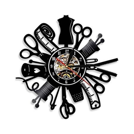 Sewing Machine Quilting Tools Vinyl Record Wall Clock Battery Operated Silent Quartz Tailor Seamstress Sign Timepiece