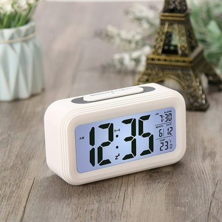 shyuyusa Digital Alarm Clock With Background Lighting LCD Display Temperature Monitor Snooze Alarm With Smart Clock Calendar Brightness with Battery Powered Alarm Clocks Bedside for Everyone