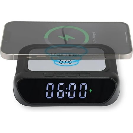 Simple Home Alarm Clock with Wireless Charging Station, Easy Read Digital Alarm Clock with 15W Fast Wireless Charger for Qi Enabled Phones, Works with iPhone& Samsung.