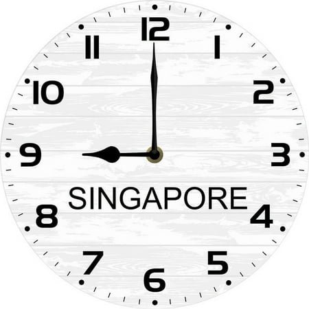 Singapore TIME Wall Clock World Time Zone Clock Office Business 10 Inch Silent Wood Clocks for Living Room, Home, Bathroom, Kitchen Battery Operated Non Ticking Easy to Read