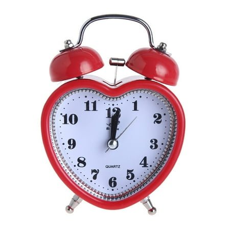 Sinyiin Heart Shape Bell Alarm Clock No Ticking Silent Night Light for Time Clocks