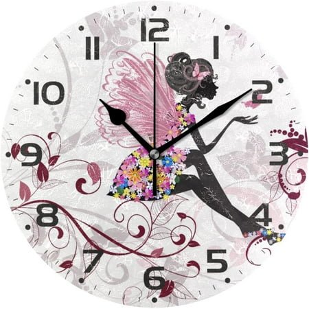 SKYSONIC Flower Fairy with Butterflies Wall Clock 10 Inch Silent Non Ticking Round Clock Oil Painting Clock Easy to Read Clock for Living Room Bedroom Bathroom Home Decor