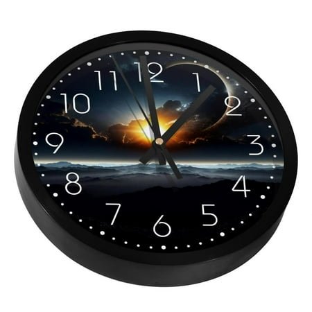 Solar Eclipse Sky Silent Wall Clock, Non Ticking Battery Operated 9.8 Inch Wall Clocks for Bedroom Kitchen Home Office School Art Decor