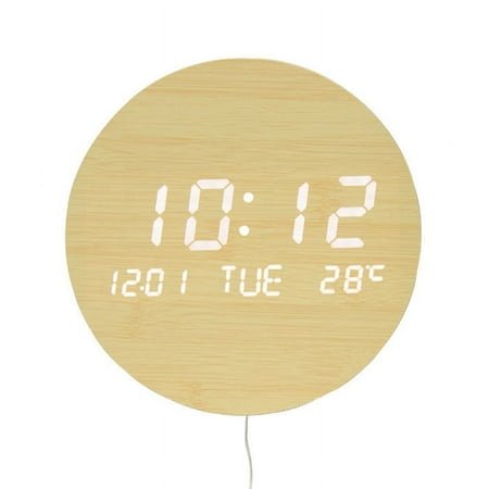 Solid Wooden LED Digital Wall Clocks Table Clock Temperature Date Time Display Alarm Clock Mute Clock Hanging Clock Desk Clock (EC-W085 Bamboo,7.5Inch)