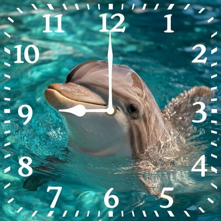 Soliyoahee Blue Ocean Dolphin Clock 10inch Wooden Square Wall Clock Bathroom Decoration Silent Non-tick Battery Powered for Bathroom Kitchen Bedroom Office Living Room (Style 14)