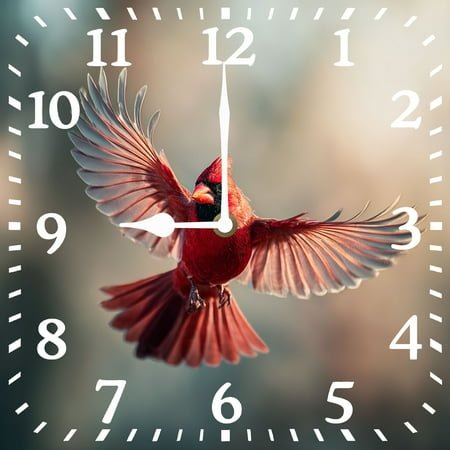 Soliyoahee Cardinal Wall Clock 10inch Wooden Square Clock Living Room Decoration Silent No Tick Battery Powered for Bathroom Kitchen Bedroom Living Room (Style 6)