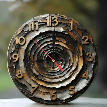 Spiral Metal Wall Clock Unique Design Art 10-Inch Silent Wooden Wall Clock, Battery Operated (AA Batteries Not Included), Artistic Home Decor