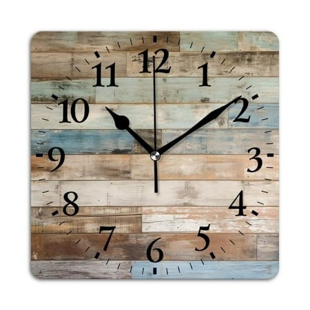 Square Wall Clock,Rustic Wooden Wall With Weathered And Distressed Planks,Silent Non-Ticking Wall Clock Decor for Home Office Kitchen Living Room Bedroom(10inch)