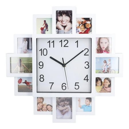 SSRGV 15.35in White Photo Frame Wall Clock DIY Multi Photo Personalized Clock for Home Decor