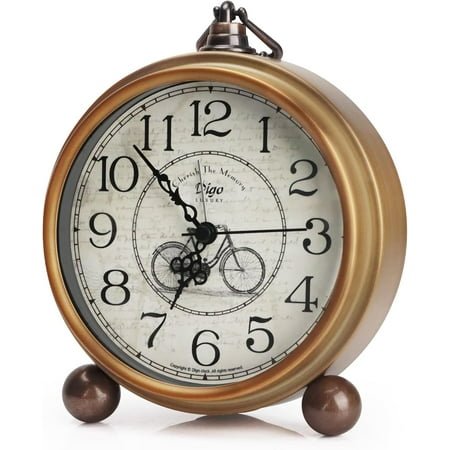 Table Clock 5.2 in Non-Ticking Retro Vintage Silent Desk Clock Battery Operated Small Decorative Alarm Clock with Large Numerals & HD Glass for Bedroom Indoor Decoration