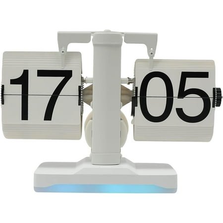 Tabletop Digital Flip Down Clock, Battery Powered Internal Gear Operated Clock, Desk & Shelf Clocks with LED Light, Multi-Color Gradient Mode Flip Clock for Home & Office Decor (White)