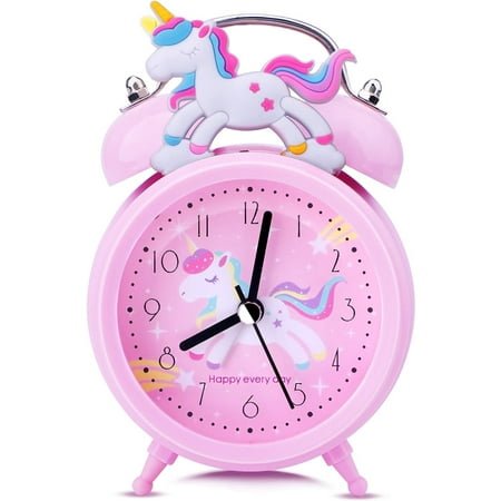 TCJJ Unicorn Alarm Clock for Girls Kids, Cute Bedroom Decoration, Non Ticking Silent Second Hand, w/Backlight Super Loud Twin Bell, for Kids Toddlers Unicorn Gifts