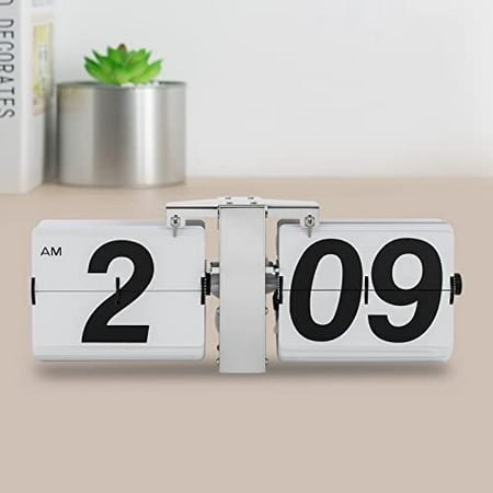 TFCFL Retro Digital Flip Desk Clock, Classic Auto Flip Clock Shelf Clock, Large Number Battery Powered Clock for Home & Office Décor, Vintage Wall and Tabletop Flip Clock (White)