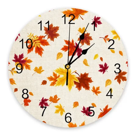 Thanksgiving Maple Fall Kitchen Round Wall Clocks Desktop Digital Clock Non-ticking Creative Childrens Room Wall Watch