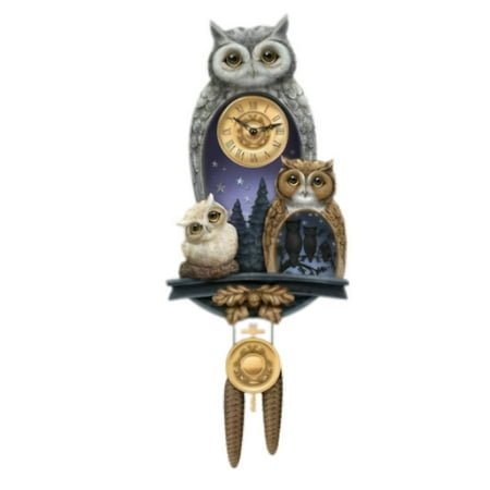 The Bradford Exchange Age Of Wisdom Owl Clock Experience the Enchanting Time Of Wisdom Precision Quartz Movement & Free-Swinging Pendulum Hand Painted Wall Artwork by Blake Jensen 24.8-inches