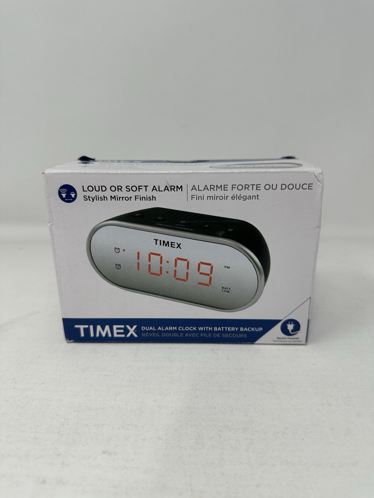 Timex Dual Alarm AM/FM Clock Radio w/Battery Backup Mirror Finish NEW