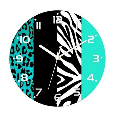 Trendy Black Red Leopard Zebra Animal Print Round Wall Clock for Living Room Modern Cheetah Stripes Wall Clock Home Decor Gift（14 Inch）
