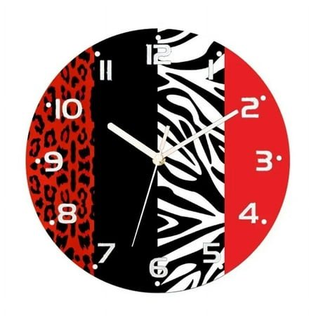 Trendy Black Red Leopard Zebra Animal Print Round Wall Clock for Living Room Modern Cheetah Stripes Wall Clock Home Decor Gift