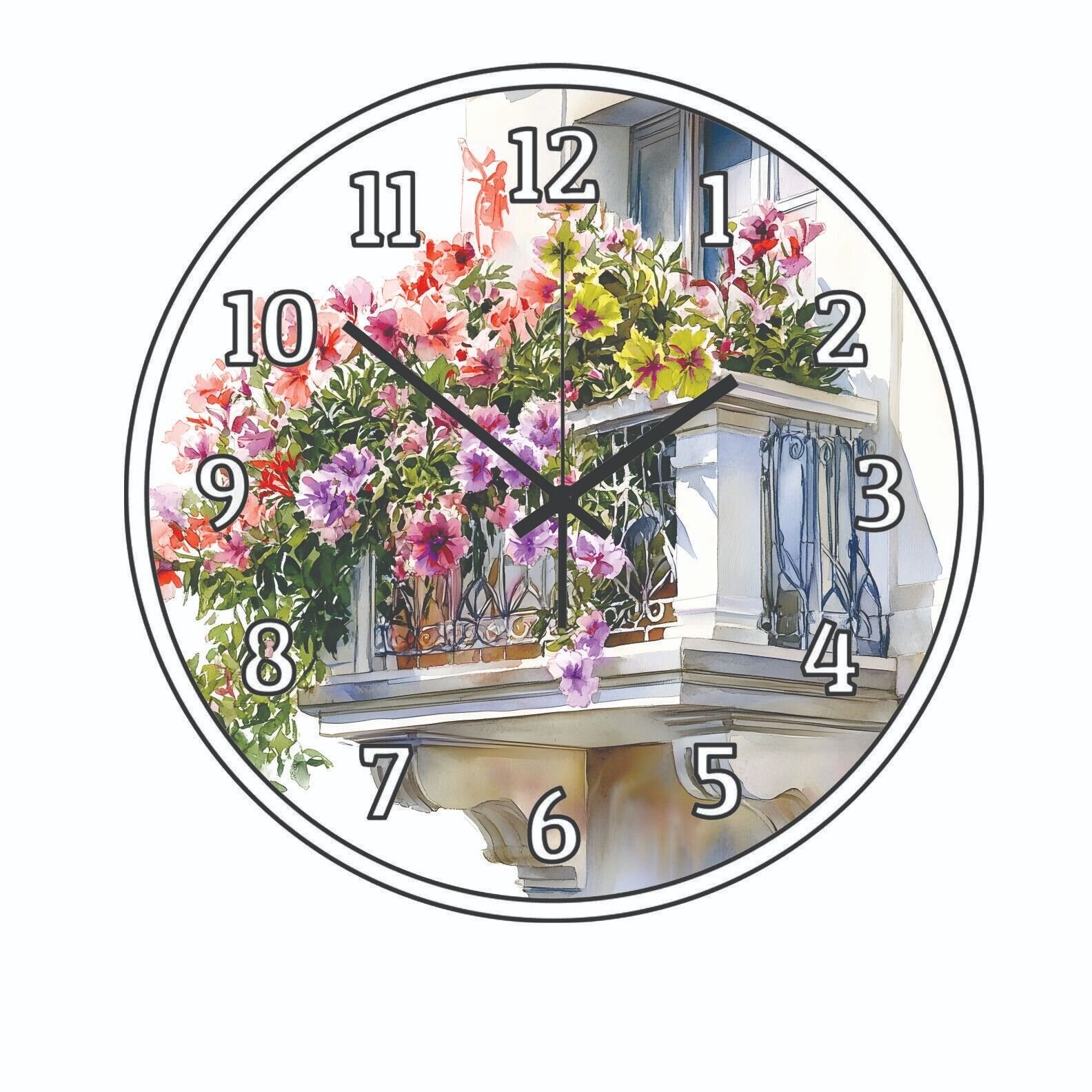 Tuscany Art View from Balcony View Wall Clock Flower art 3 size choices