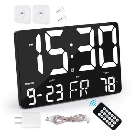 U-Pick 11.4 Digital Wall Clock with 3.54 Jumbo Numbers, Remote Control, Date, Temperature, Battery Backup for Living Room, Bedroom, Office