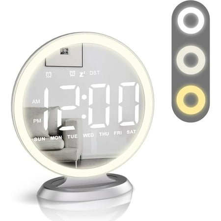 Ultra-thin LED digital alarm clock, mirror makeup, with dimming function, large display, easy to set up, USB port, modern bedroom decoration