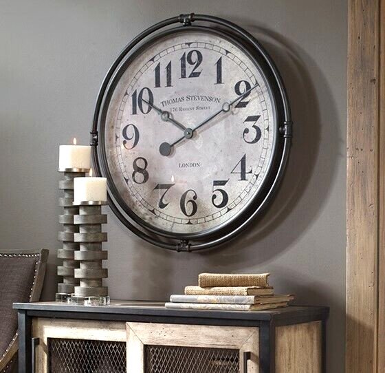 Uttermost 06449 Nakul Wall Clock Aged Ivory Clock Face Under Glass Iron Frame