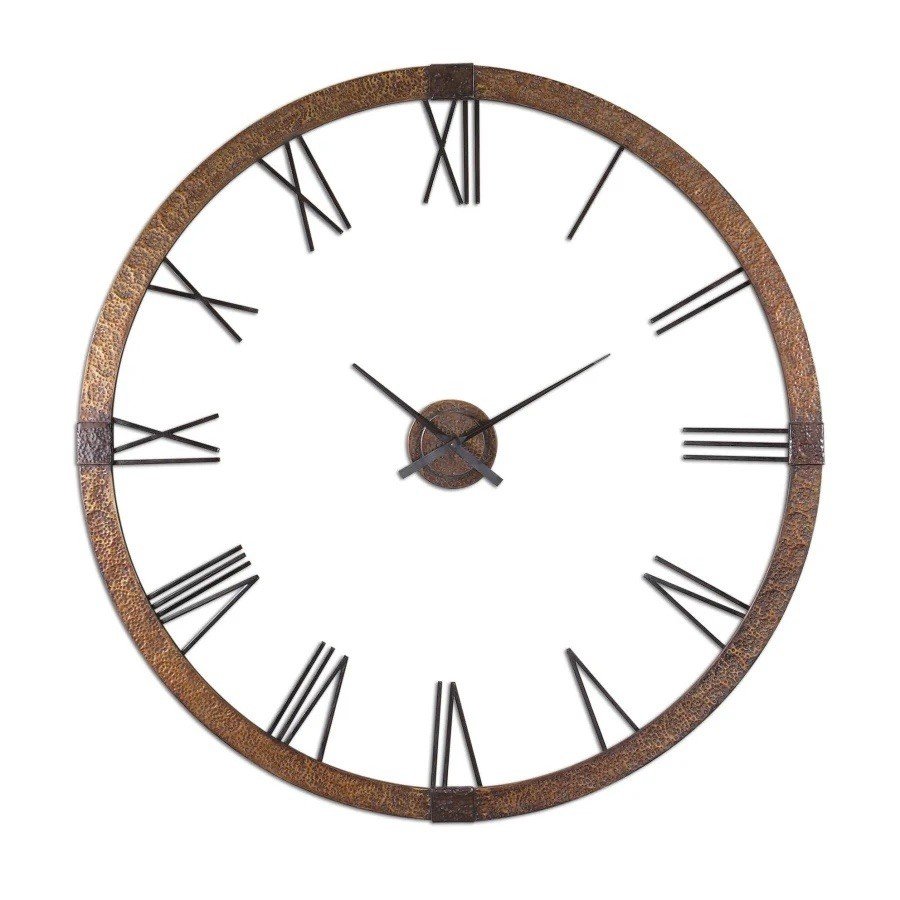 Uttermost Amarion Rustic Hammered Copper 5’ BIG Wall Clock Floating Dial #06655