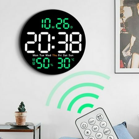 VBODN Clearance Alarm Clocks With Large Numbers,Round Clock Multi-function Remote Control Clock Living Room Wall Clock Home Decoration Digital Electronic Clock Silent Clock Color Screen Clock
