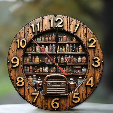 Vintage Candy Store Clock Wooden Radio Wall Clock 10-Inch Silent Wooden Wall Clock, Battery Operated (AA Batteries Not Included), Artistic Home Decor