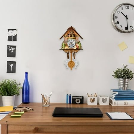 Vintage Cuckoo Wall Clock with Chime Alarm, Retro Wooden Pendulum Clock for Living Room Decor, Battery Operated Silent Movement, Handmade Carved Design