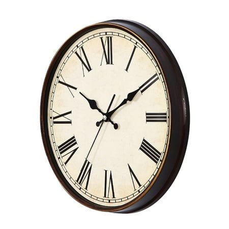 Vintage Dial Clock European Round Roman Numeral Silent Clock 3D Large Decorative Wall Clock for Living Room Bedroom Kitchen
