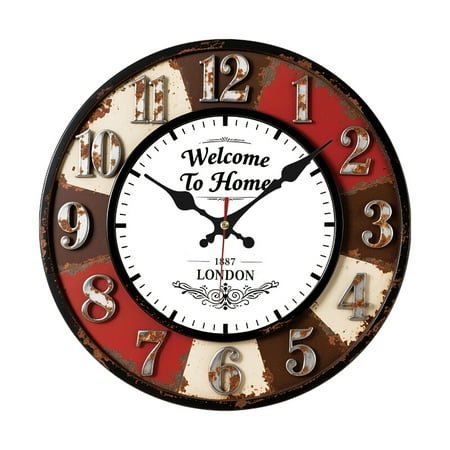 Vintage Farmhouse Wooden Wall Clock - Silent Quiet Movement, Tuscan Country Style with Roman Numerals & Distressed Finish, Perfect for Home, Office, or Outdoor Decor, Gift Idea, Rustic Kitchen Decor